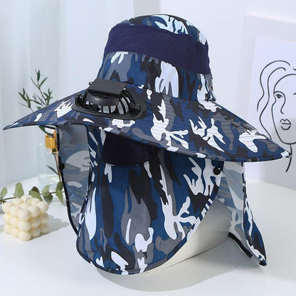 Men's Summer Wide Brim Dual Fan USB Rechargeable Fan Hat Adult Outdoor Sunshade Sun Protection Fishing Work Hat