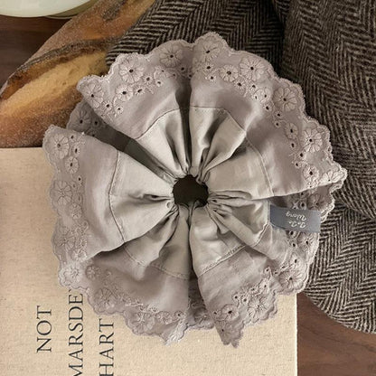 Gray Flower~ Extra Large Lace Scrunchie High-End Feel Large Scrunchie Women's Hair Tie Hair Accessory Korean Hair Ornament