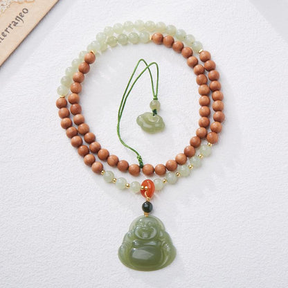 Natural Hetian Jade Hugging Buddha Pendant Necklace Couple Style Jade Pendant Exquisite Carving Braided Cord