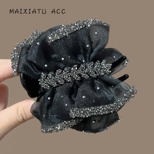 Oriental Pearl [Yuanmai] Elegant Light Luxury Organza Bun Clip Half Up Ponytail Hair Clip Ophiopogon Bun Clip