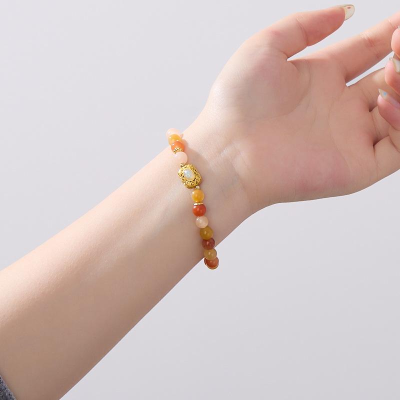 Natural 6MM Gold Silk Jade Bracelet for Women New Chinese Style Gourd Vintage High-end Jade Bracelet