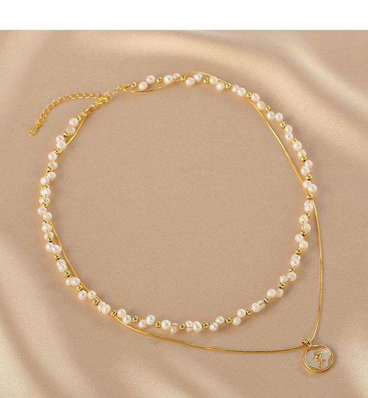 Pearl Layered Chain Double Weave Necklace Niche High-end Sense Women's Romantic Rose Flower Gift Temperament
