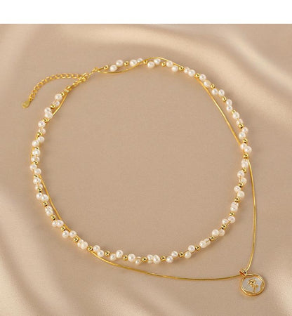 Pearl Layered Chain Double Weave Necklace Niche High-end Sense Women's Romantic Rose Flower Gift Temperament