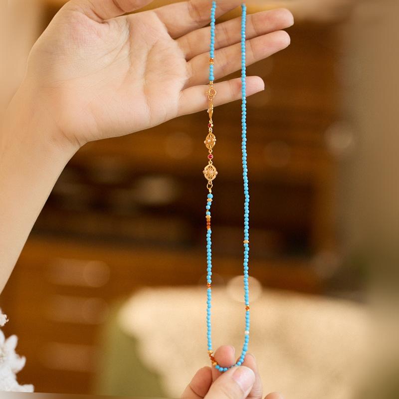 New Chinese Style Ultra-Fine Cut Magnesite Necklace for Women S925 Silver Filigree Enamel Pearl Flower Pendant Collarbone Chain