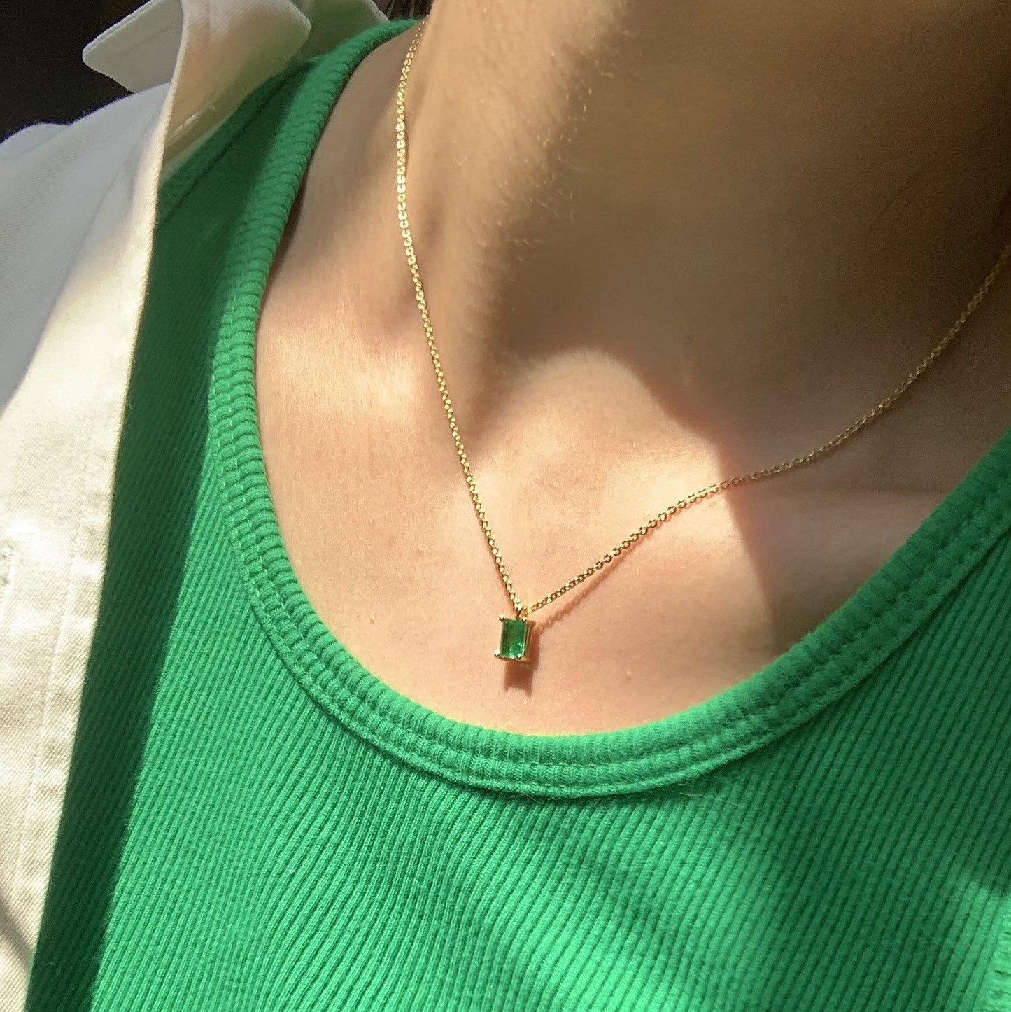 Titanium Steel Necklace Rectangular December Birthstone Pendant Colorful Zircon Clavicle Chain for Women Color Retention 18K Gold Plated Color Retention