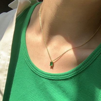 Titanium Steel Necklace Rectangular December Birthstone Pendant Colorful Zircon Clavicle Chain for Women Color Retention 18K Gold Plated Color Retention