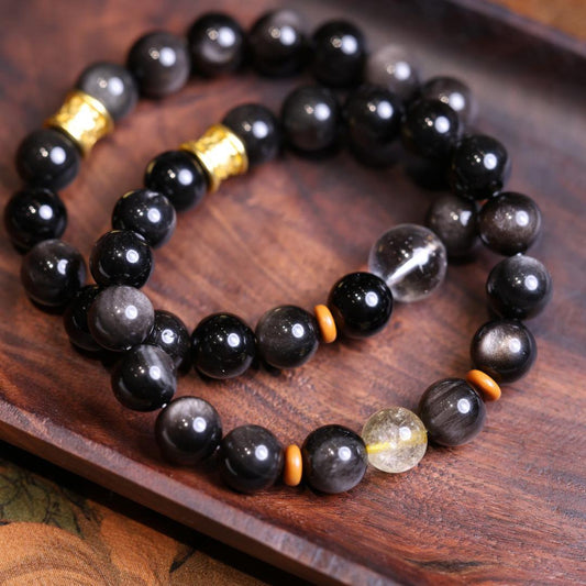 Quality 10mm Silver Obsidian Bracelet Twelve Zodiac Crystal Lucky Bead Bracelet Men Women Couple Jewelry