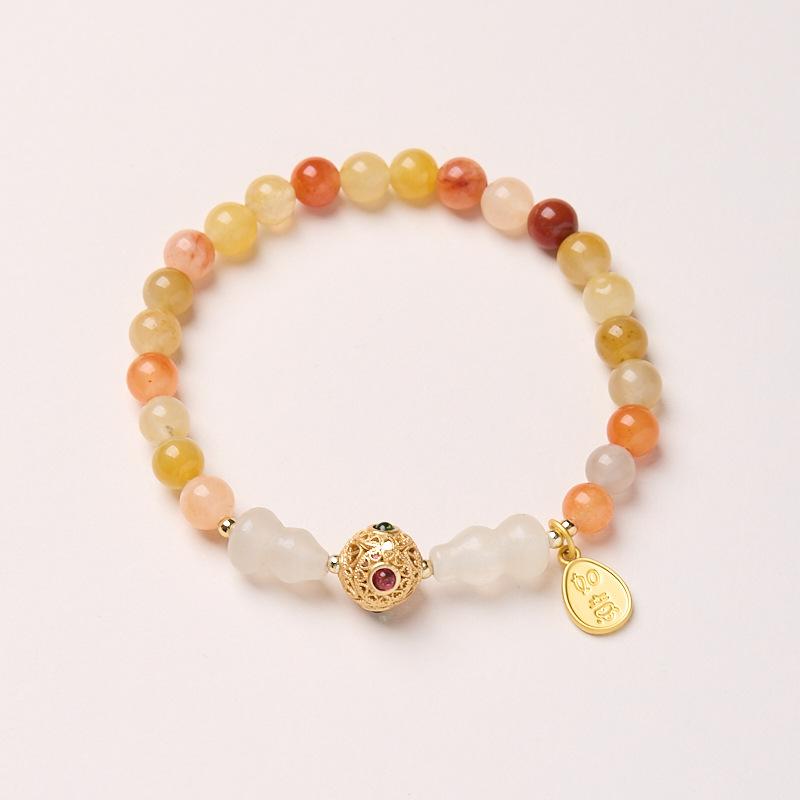 Natural 6MM Gold Silk Jade Bracelet for Women New Chinese Style Gourd Vintage High-end Jade Bracelet