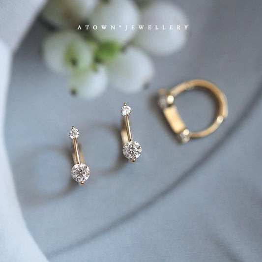 S925 Silver Gold-Plated Earrings with Zirconia, One-Line Shape Earrings, Elegant Ear Clips, Ear Cuffs, Earrings for Women