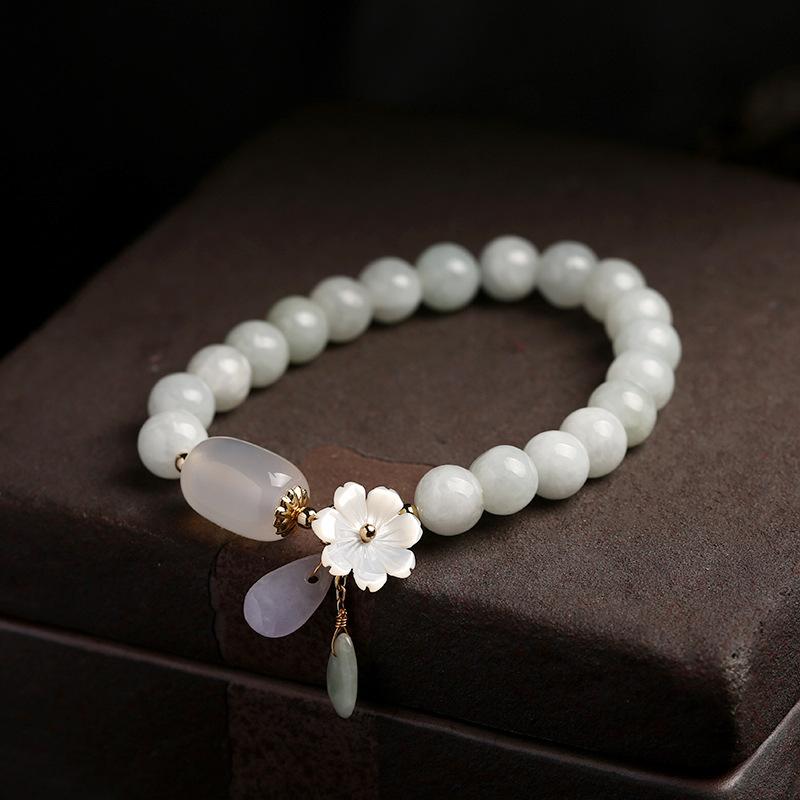 Original Natural Emerald Bracelet 14K Gilded Hanging Natural Shell Flower Jade Droplet Type Jade Jewelry