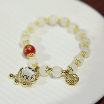 Wealth and Peace Windmill Lock Stress Relief Glass Old Xing Bucket Bead Bracelet Glass Bead Bracelet for Friends