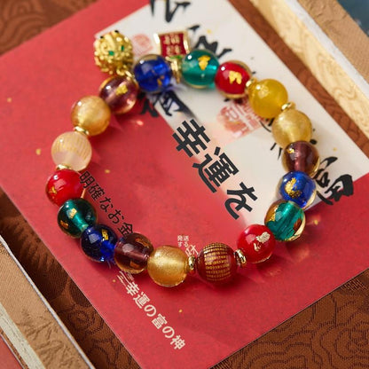 Five-Color Gold Foil Heart Sutra Multi-Treasure Glazed Bell Lion Awakening Bracelet Flawless Bracelet