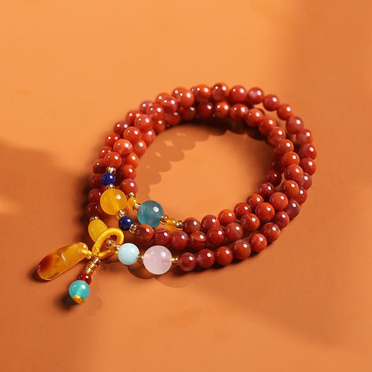 Natural Three-Circle Southern Red Agate Bracelet Amber Pendant Ethnic Style Multi-Circle Southern Red Agate Bracelet Unisex
