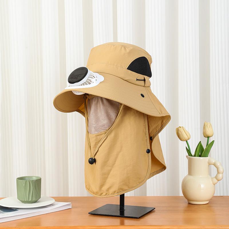 Summer Wide Brim Solar Rechargeable Fan Hat for Adults Outdoor Men and Women Garden Fishing Sunshade Face Protection