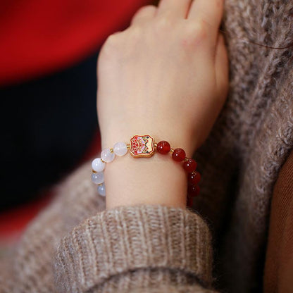 Natural Double Red Agate White Agate Nian Beast Bracelet for Women Lion Dance Accessory Agate Bead Jewelry