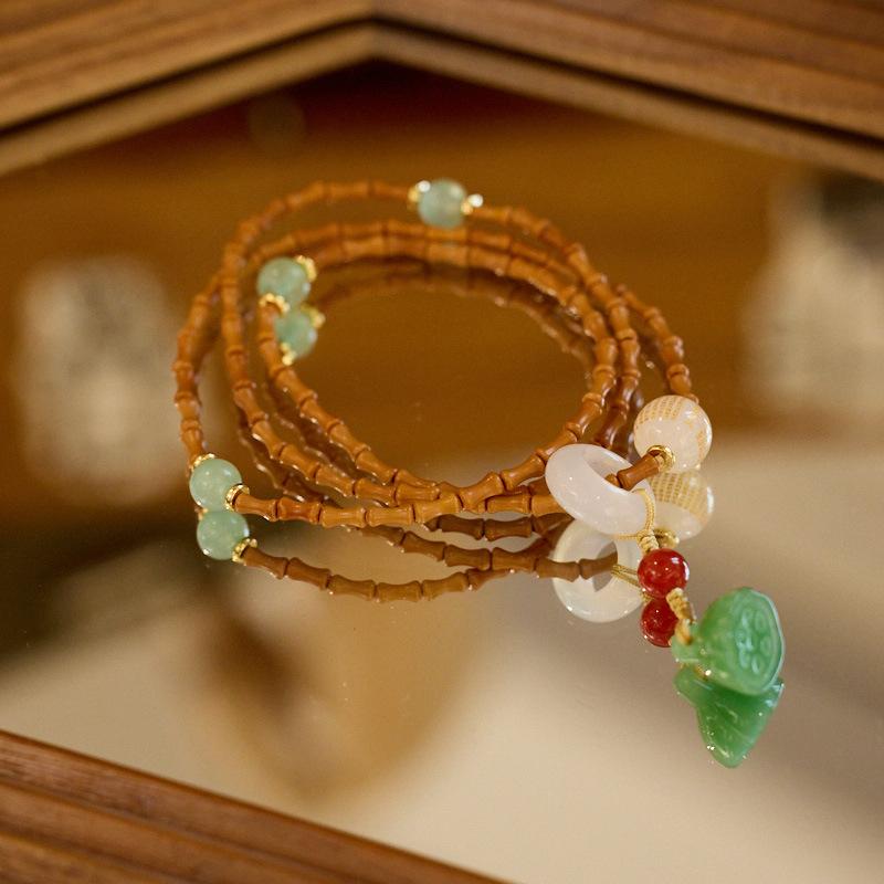 Natural Bamboo Knot Olive Core Bodhi Bracelet Agate Heart Sutra Lotus Pod Three Circle Buddha Bead Bracelet Green Dongling Bracelet