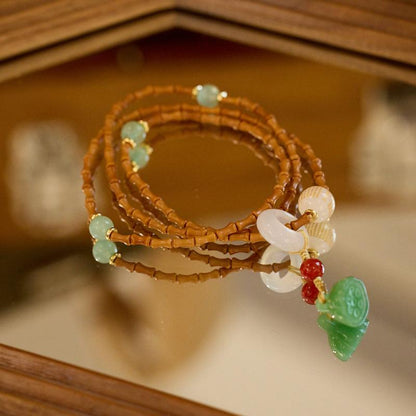 Natural Bamboo Knot Olive Core Bodhi Bracelet Agate Heart Sutra Lotus Pod Three Circle Buddha Bead Bracelet Green Dongling Bracelet