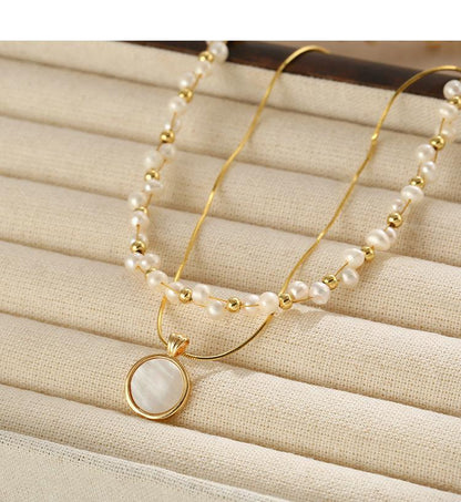 Pearl Layered Chain Double Weave Necklace Niche High-end Sense Women's Romantic Rose Flower Gift Temperament