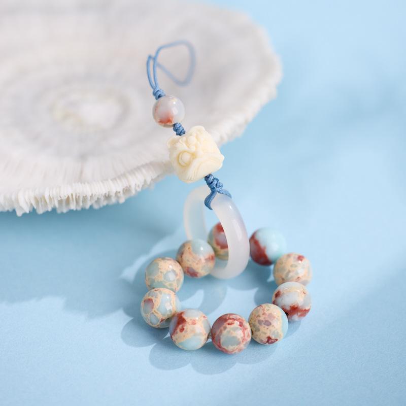 Original Design 10MM Shoushan Stone Pendant Ivory Fruit Awakening Lion National Trend Design Keychain Phone Chain Bag Pendant