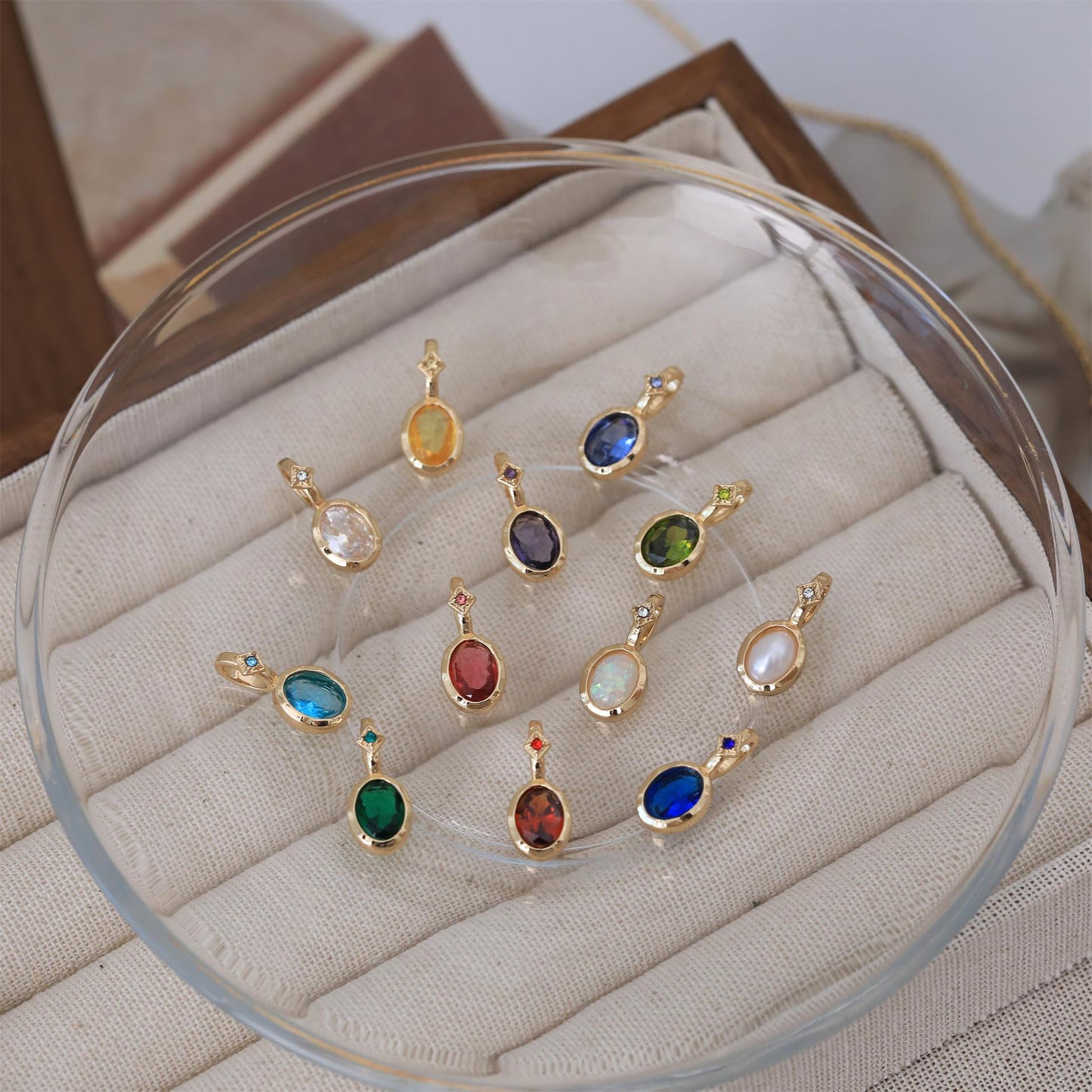 Artistic Retro Free DIY Custom Twelve Birthstone Necklace for Women Family Birthday Gift Collarbone Chain