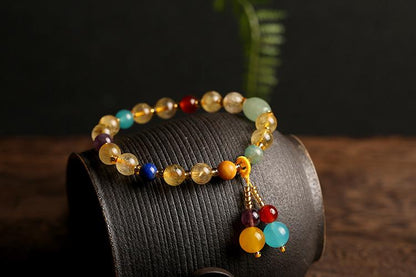 Original Design Multi-Gemstone Jewelry Brazilian Natural Golden Rutilated Quartz Bracelet for Women Vintage Agate Pink Quartz Bracelet