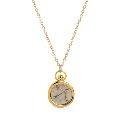 European and American 12 Zodiac Sign Stamp Color Retention Casting Plated 18K Gold Contrast Pendant Necklace for Women Twelve Zodiac Sign Necklace