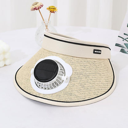 Solar Charging Fan Hat for Girls, Open Weave Wide Brim Hat, Parent-Child Outdoor Sun Hat, Sun Protection, Travel, Adult Style