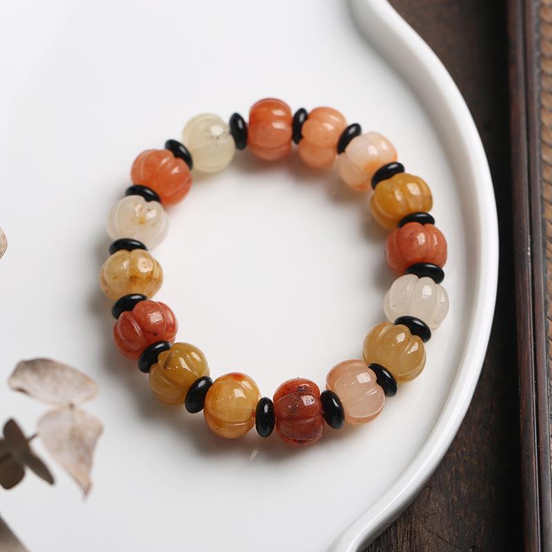 Temple Natural Xinjiang Pumpkin Beads Bracelet Couple Retro Ethnic Style Gourd Pumpkin Jinsi Jade Bracelet