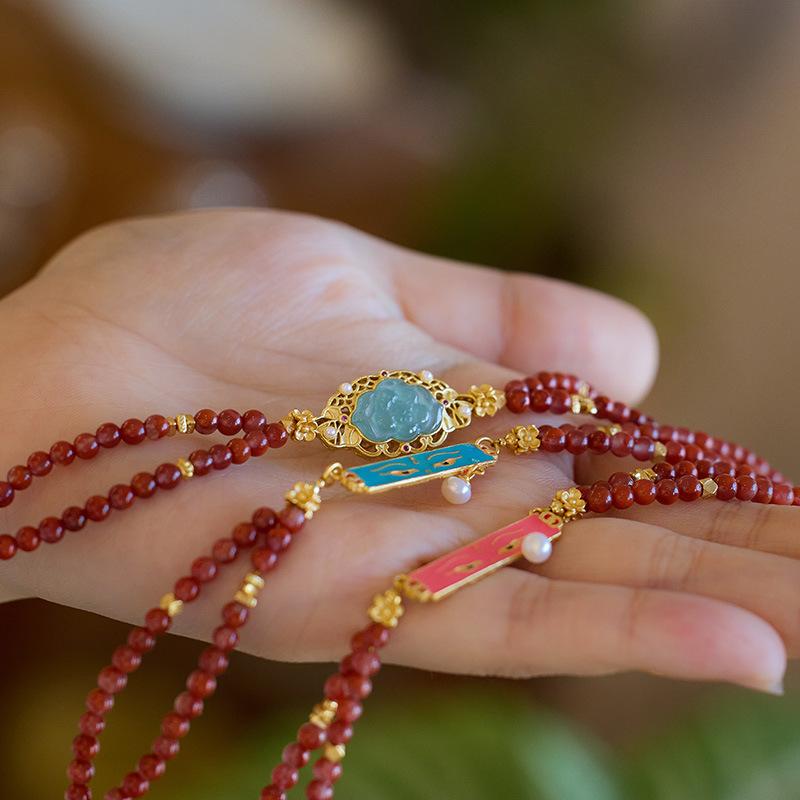 New Chinese Style Natural Sichuan Material 4MM Liangshan South Red Agate Bracelet for Women with Small Beads Cherry Persimmon Red South Red Agate Collection