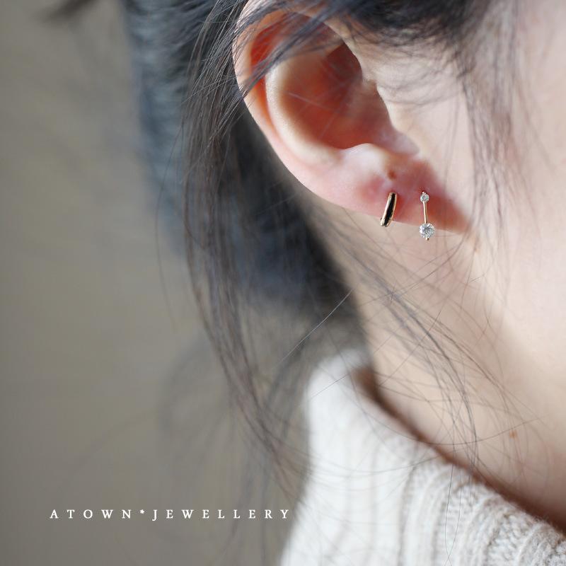 S925 Silver Gold-Plated Earrings with Zirconia, One-Line Shape Earrings, Elegant Ear Clips, Ear Cuffs, Earrings for Women