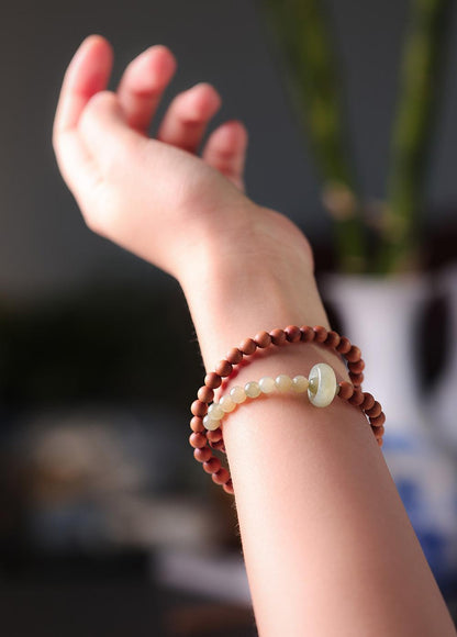 Qingshan Dai Lingyin Milk Fragrance Sandalwood Hetian Running Ring Double Circle Bracelet Ethnic Style Simple Jade Bracelet Couple Style