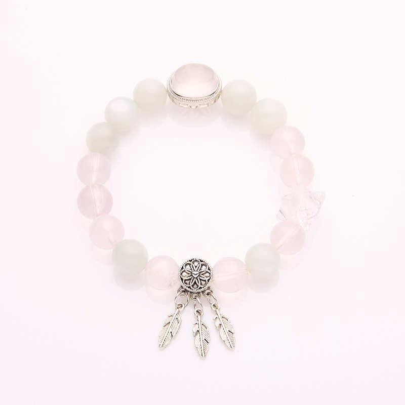 Original Design Natural 10MM Rose Quartz Bracelet for Women S925 Silver Wealth Tree Leaf High-End Crystal Bracelet
