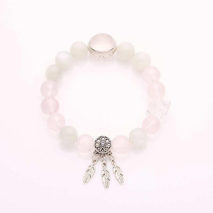 Original Design Natural 10MM Rose Quartz Bracelet for Women S925 Silver Wealth Tree Leaf High-End Crystal Bracelet