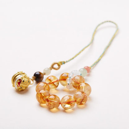 Natural Yellow Acai Crystal Pendant Prosperous Future Wealth Tiger Head Bell Car Pendant Bag Pendant Keychain