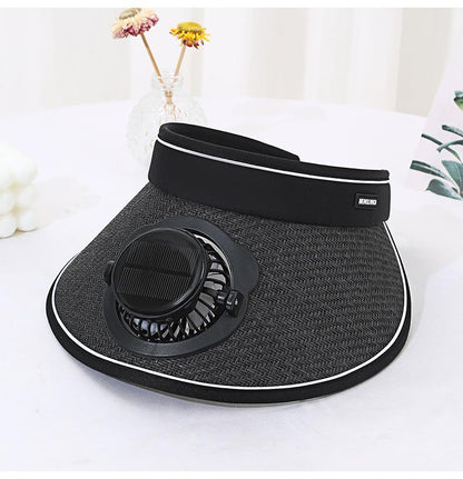 Solar Charging Fan Hat for Girls, Open Weave Wide Brim Hat, Parent-Child Outdoor Sun Hat, Sun Protection, Travel, Adult Style
