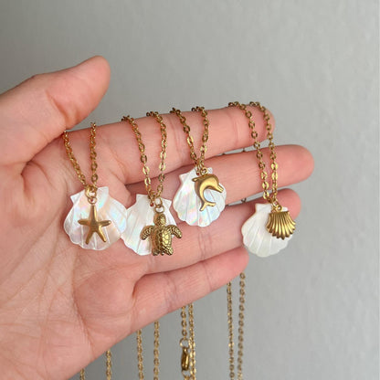 Titanium Steel High Color Retention European and American Beach Starfish Necklace Summer Style Conch Pendant Shell DIY Necklace 18K Gold Plated
