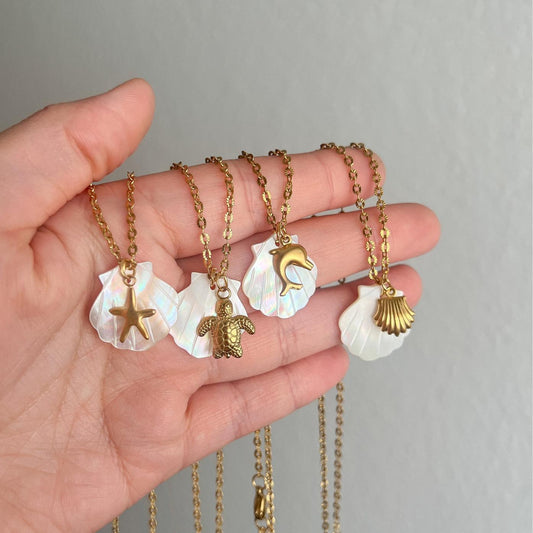 Titanium Steel High Color Retention European and American Beach Starfish Necklace Summer Style Conch Pendant Shell DIY Necklace 18K Gold Plated