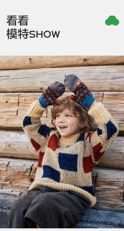 Children's Gloves Winter Boys Girls Half Finger Five Finger Flip Cover Warm Primary School Students Writing Special Class A Autumn