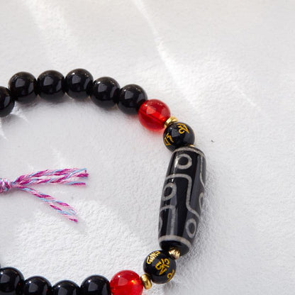 Natural Tibetan Nine-Eyed Dzi Bead Agate Bracelet Nine Purple Fire Good Luck Bracelet Vintage Dzi Bead Buddhist Bead Bracelet