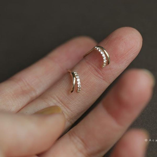 S925 Sterling Silver 14K Gold Plated Earrings Inlaid with Zircon Fresh and Versatile Student Earrings