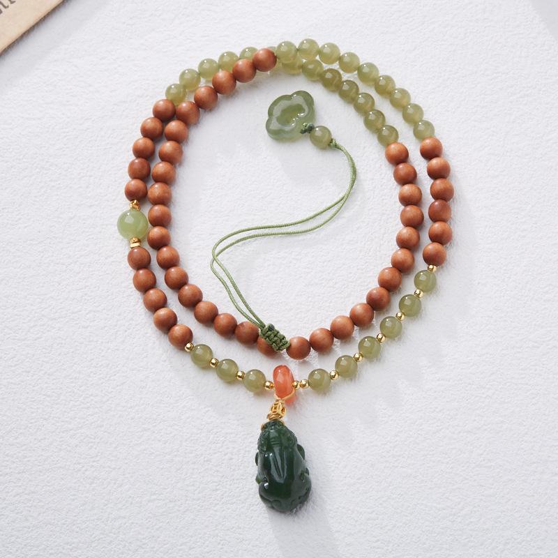 Natural Hetian Jade Hugging Buddha Pendant Necklace Couple Style Jade Pendant Exquisite Carving Braided Cord