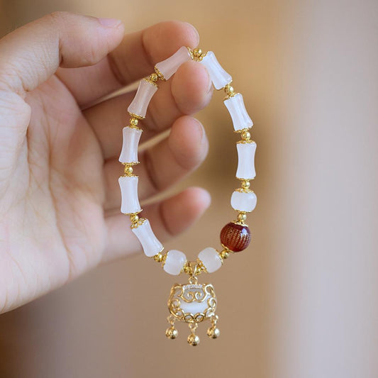 Wealth and Peace Lock Bracelet for Women Cat's Eye Ruyi Lock Red Agate Heart Sutra Glass Bracelet Best Friend Gift