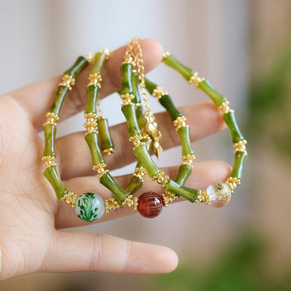 Chinese Style New Bamboo Knot Bracelet Agate Heart Sutra Crystal Bead Bracelet Simple Ethnic Style Good Luck Couple Gift Jewelry