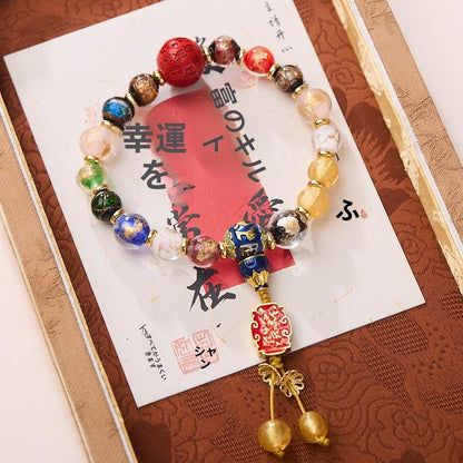 2025 Year of the Snake Temple Incense Ash Glaze Incense Ash Porcelain Bracelet Gold Leaf Glaze Bracelet Wealth Vermilion Gift for Men and Women