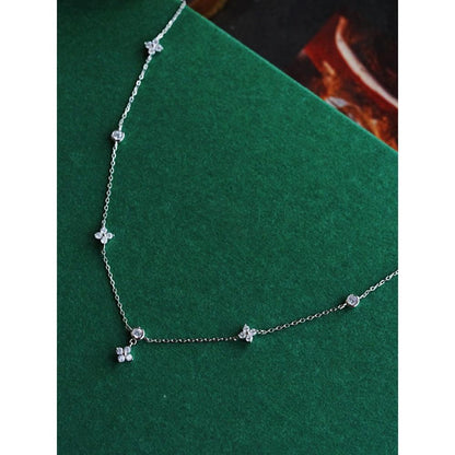 S925 Silver Plated 18K Gold Four-Leaf Clover Lucky Vintage Simple Elegant Collarbone Necklace