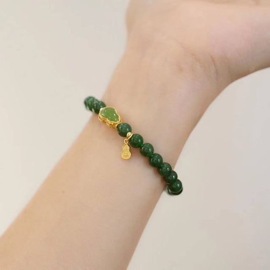 Natural Hetian Jade Jadeite Bracelet for Women S925 Silver Jadeite Gourd Fortune Bracelet