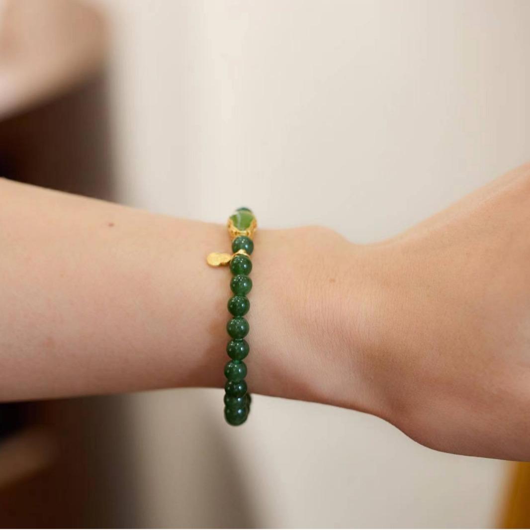 Natural Hetian Jade Jadeite Bracelet for Women S925 Silver Jadeite Gourd Fortune Bracelet