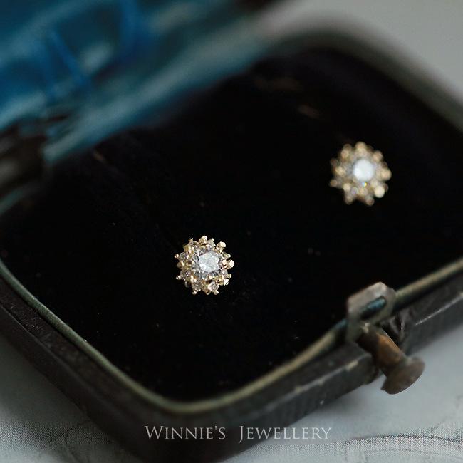 925 Sterling Silver 14k Gold Plated Earrings Warm Little Sun Gorgeous Vintage Palace Style Zircon Mini