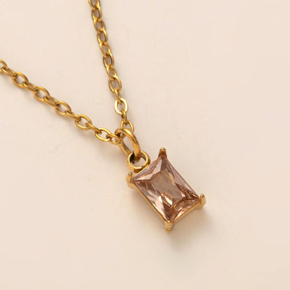 Titanium Steel Necklace Rectangular December Birthstone Pendant Colorful Zircon Clavicle Chain for Women Titanium Steel Plated with 18K Gold Color Retention