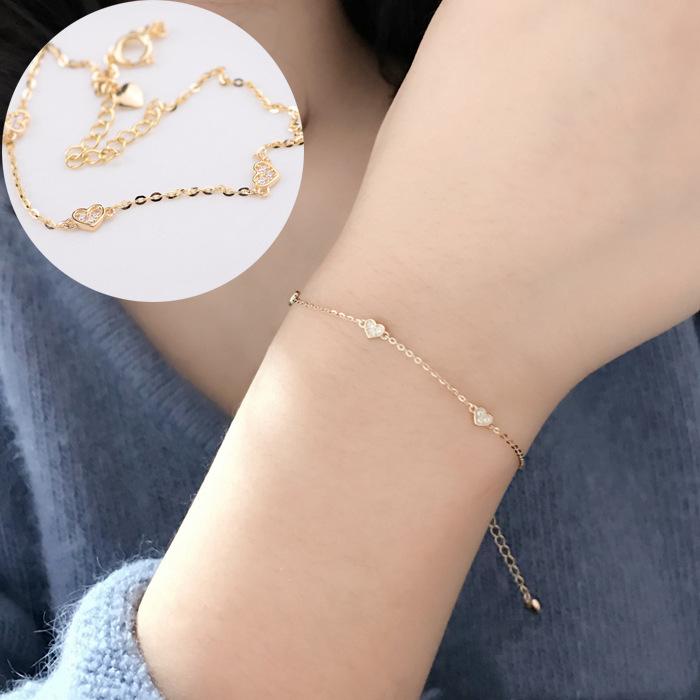 S925 Sterling Silver Gold-Plated Bracelet Hollow Smooth Heart Simple Elegant Petite Bracelet for Women